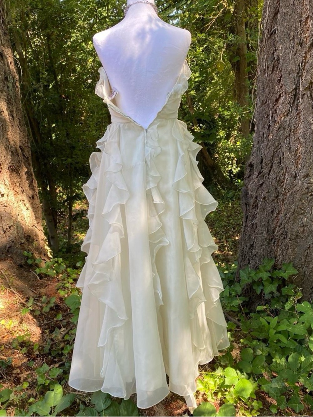 Vintage 80s Ruffle Strapless Ethereal Fairy Prom Dress Gown - Picture 6 of 8